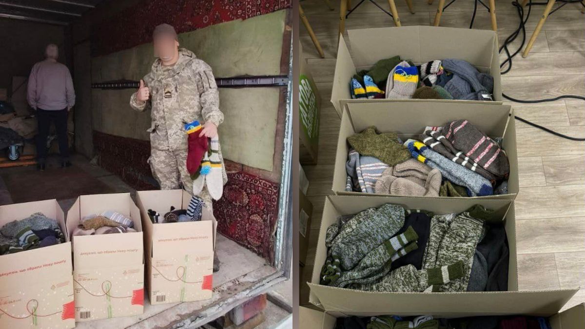 “В’язальний батальйон” Дніпра передав останню у цьому сезоні партію шкарпеток бійцям 25-ї Січеславської бригади