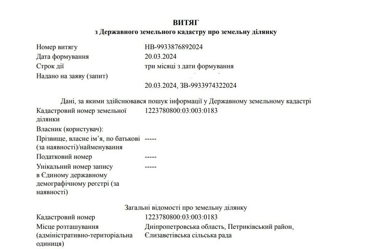 Витяг з Державного земельного кадастру