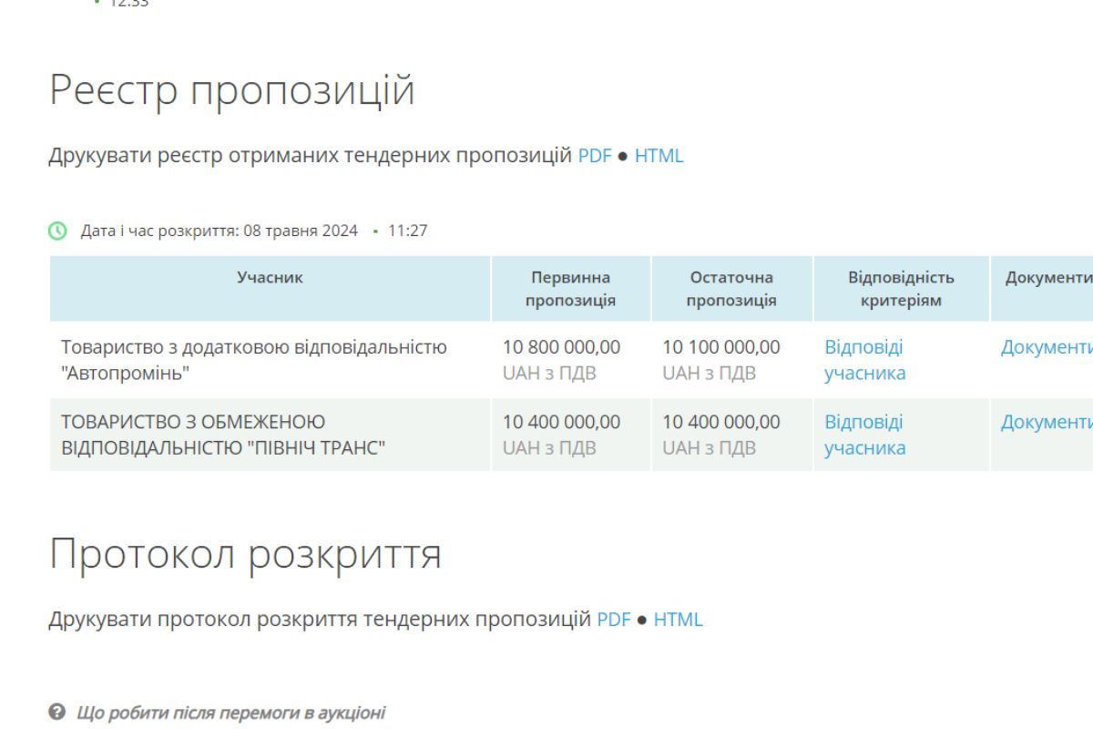 Участие в тендере приняли два перевозчика