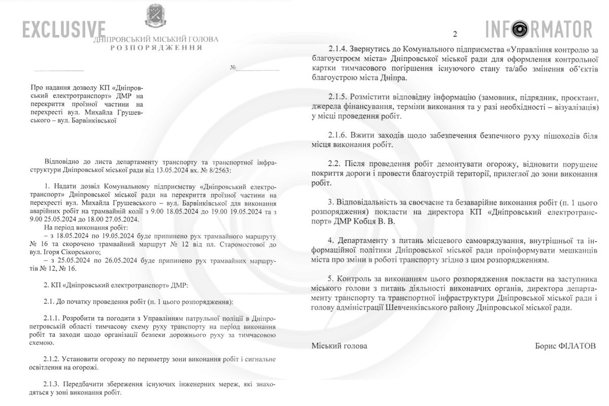 Проєкт розпорядження міського голови Дніпра