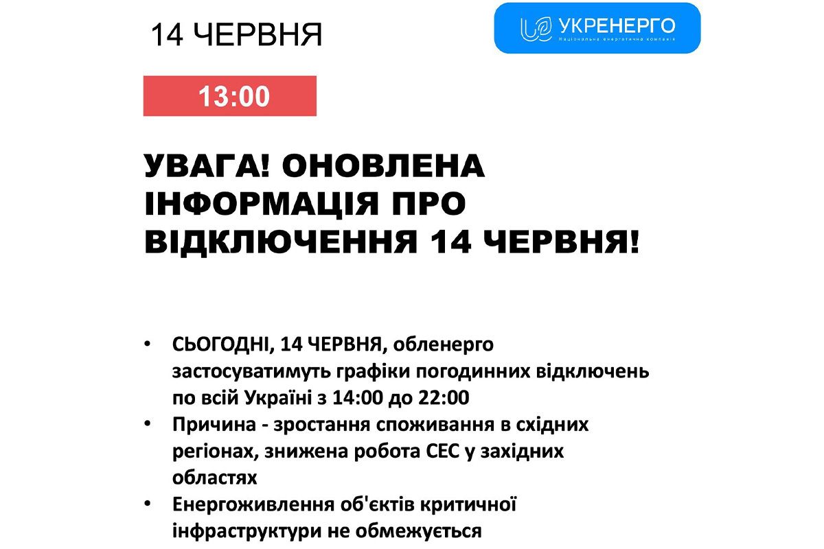 "Укрэнерго" - ситуация 14 июня "Укрэнерго" - ситуация 14 июня
