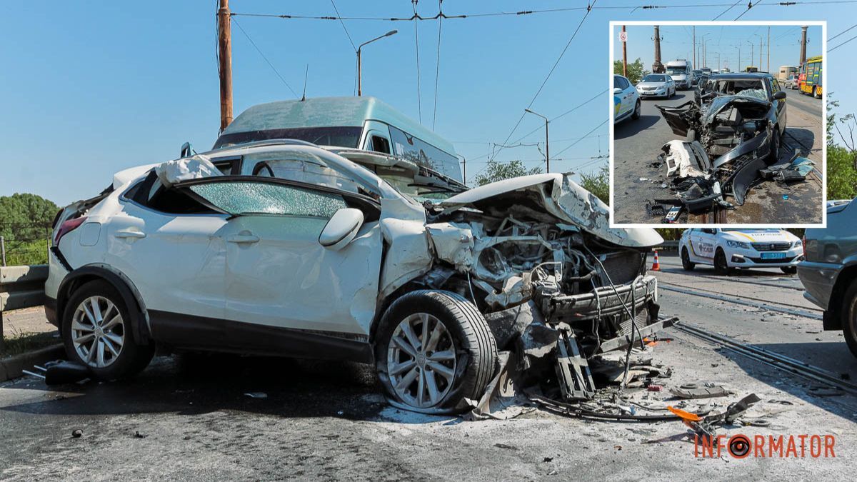 В Днепре на Амурском мосту столкнулись Skoda, Nissan и Mercedes: есть пострадавшие, движение затруднено