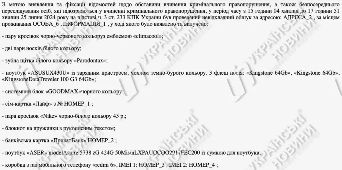 Перелік вилучених речей 