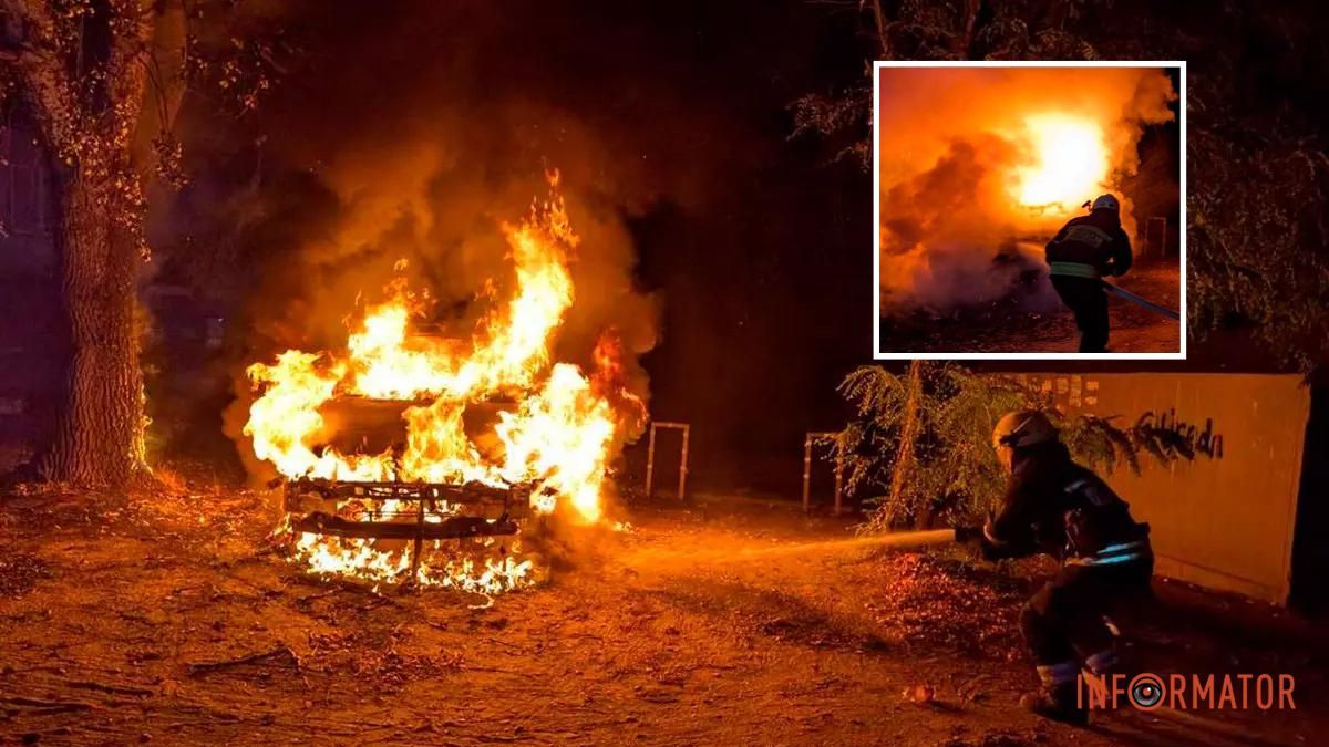 В Днепре на Космонавтов ночью загорелся не использовавшийся месяцами SsangYong: свидетели видели трех подозрительных людей