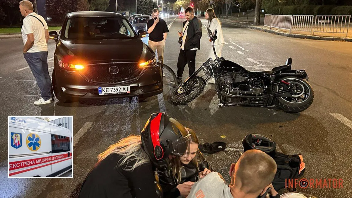 У Дніпрі на Січеславській Набережній біля «Поплавка» зіткнулись Mazda та Harley Davidson: є постраждалий