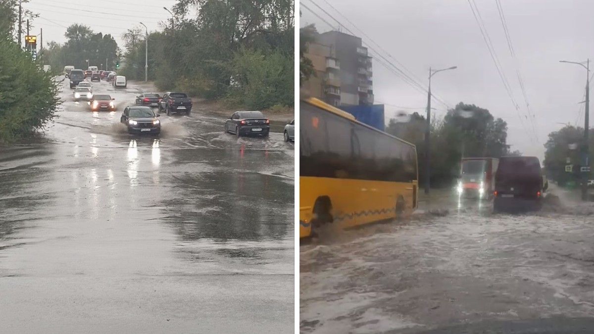 Величезні калюжі, повалені гілки, та трамвай, що зійшов з рейок: наслідки зливи у Дніпрі