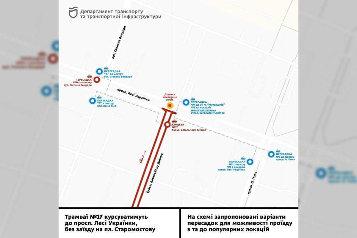Схема руху трамваїв №17