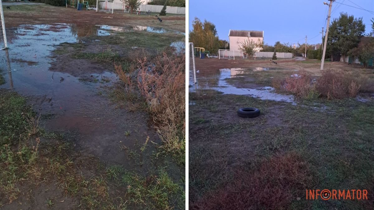 В Днепре на Орлиной детскую площадку заливает водой из коллектора