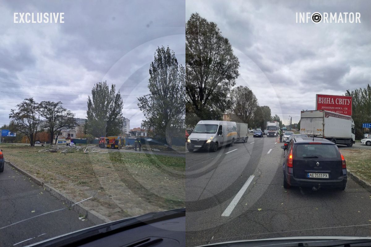 Последствия падения дерева на Донецком шоссе Последствия падения дерева на Донецком шоссе