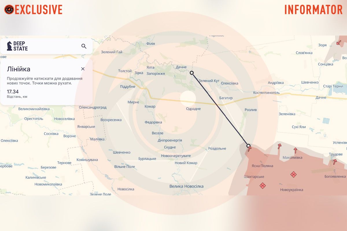 На Вугледарському напрямку відстань від російських військ до регіону (район Ясної Поляни) складає 17,34 кілометра