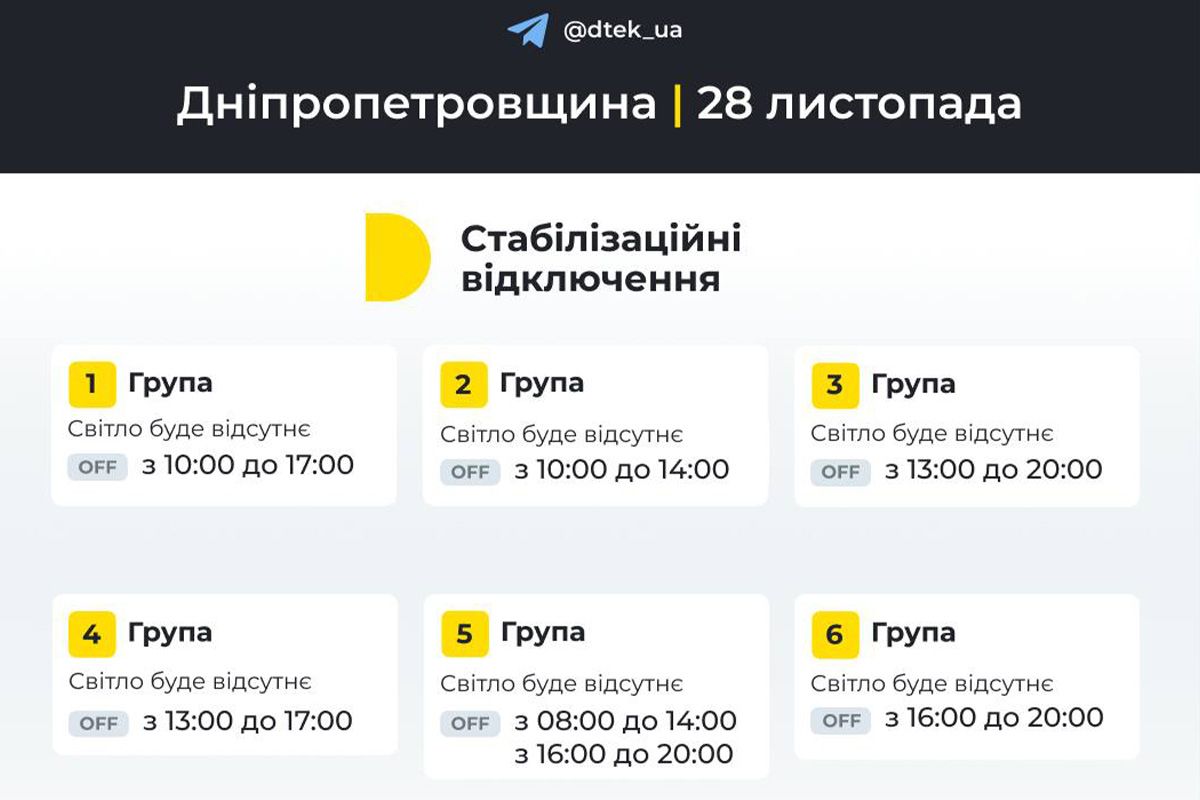 Графік для абонентів “ДТЕК” Графік для абонентів “ДТЕК”