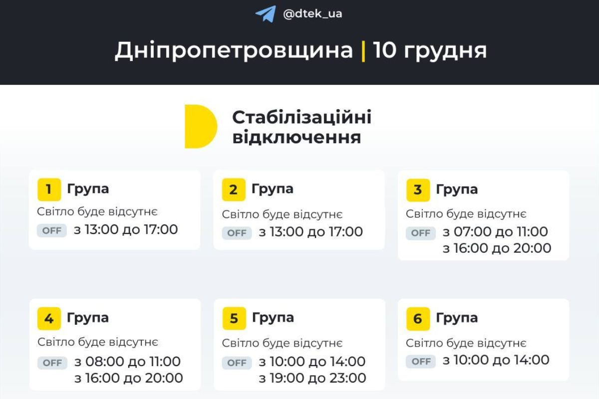 График почасовых отключений для абонентов ДТЭК График почасовых отключений для абонентов ДТЭК