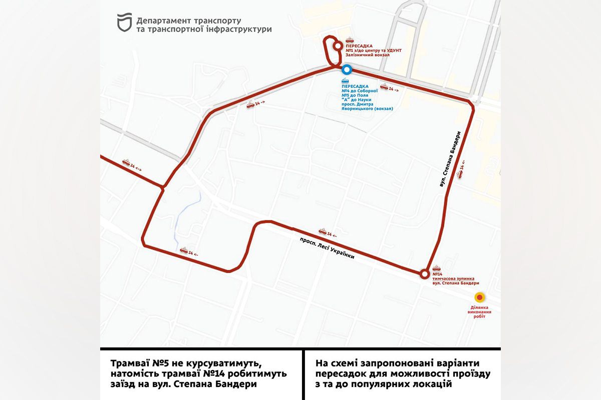 Как будет курсировать трамвай №5 в Днепре 14 декабря