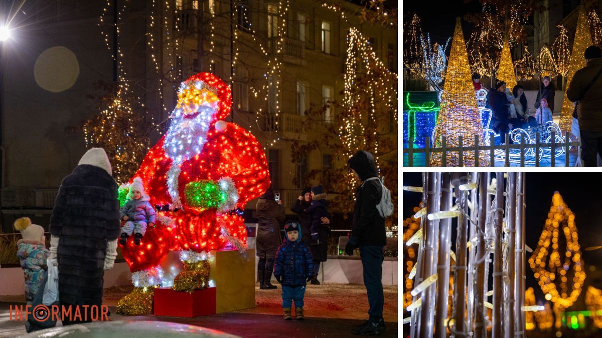 Гигантский Санта Клаус и гирлянды на деревьях: как выглядит улица Яворницкого в Днепре