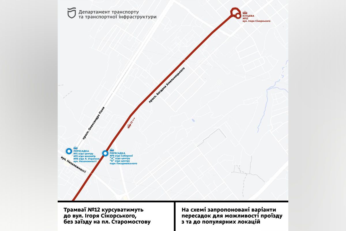 Схема руху трамваїв №12 Схема руху трамваїв №12