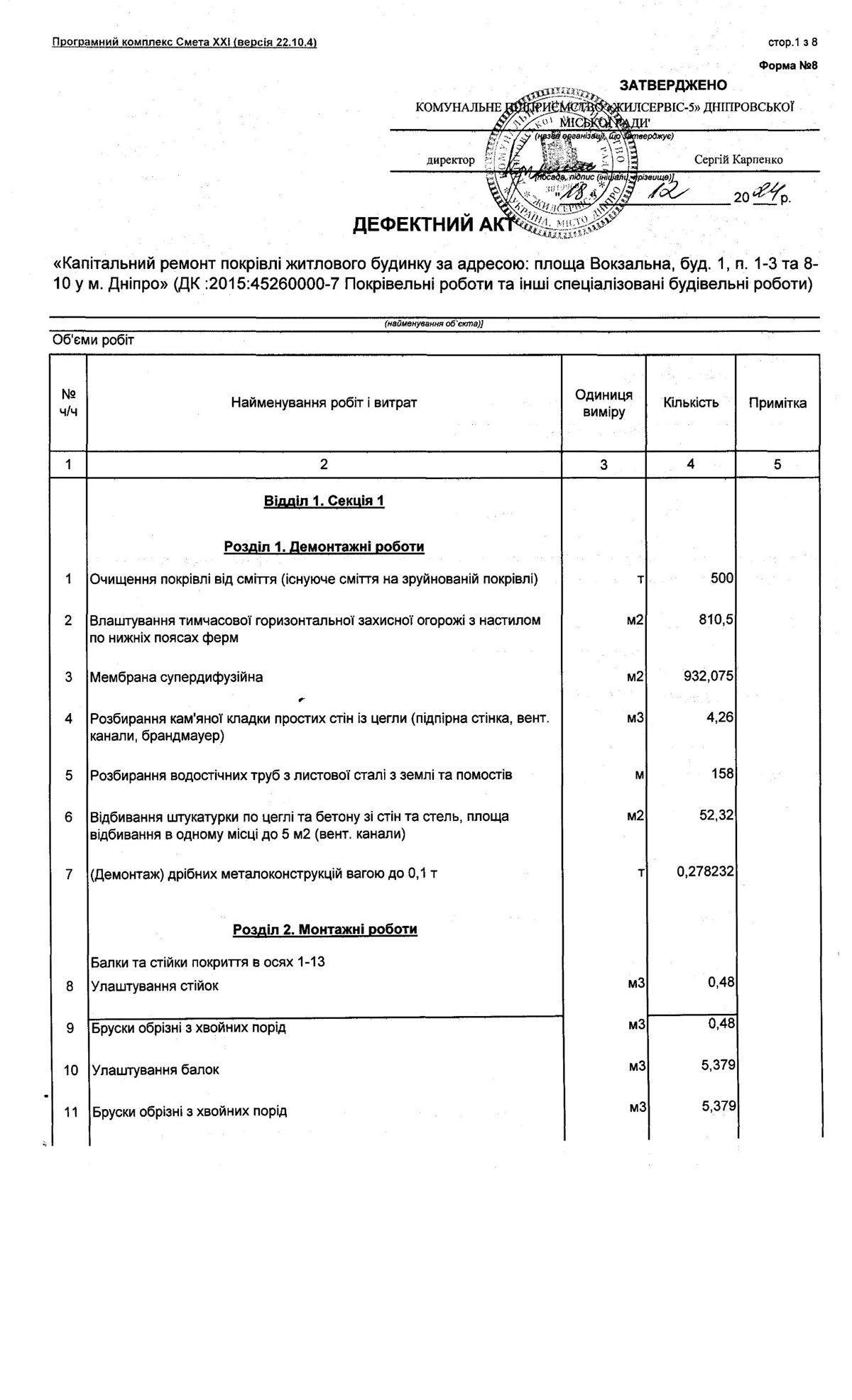 План работ по ремонту крыши на Вокзальной В Днепре за 13 миллионов ремонтируют крышу дома, в которую в апреле попала российская ракета 5