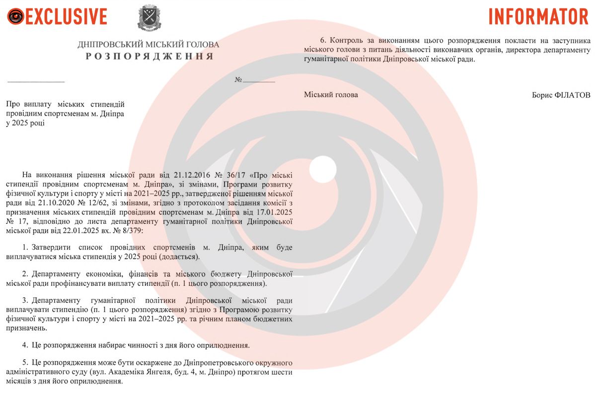 Проєкт розпорядження міського голови Дніпра Проєкт розпорядження міського голови Дніпра
