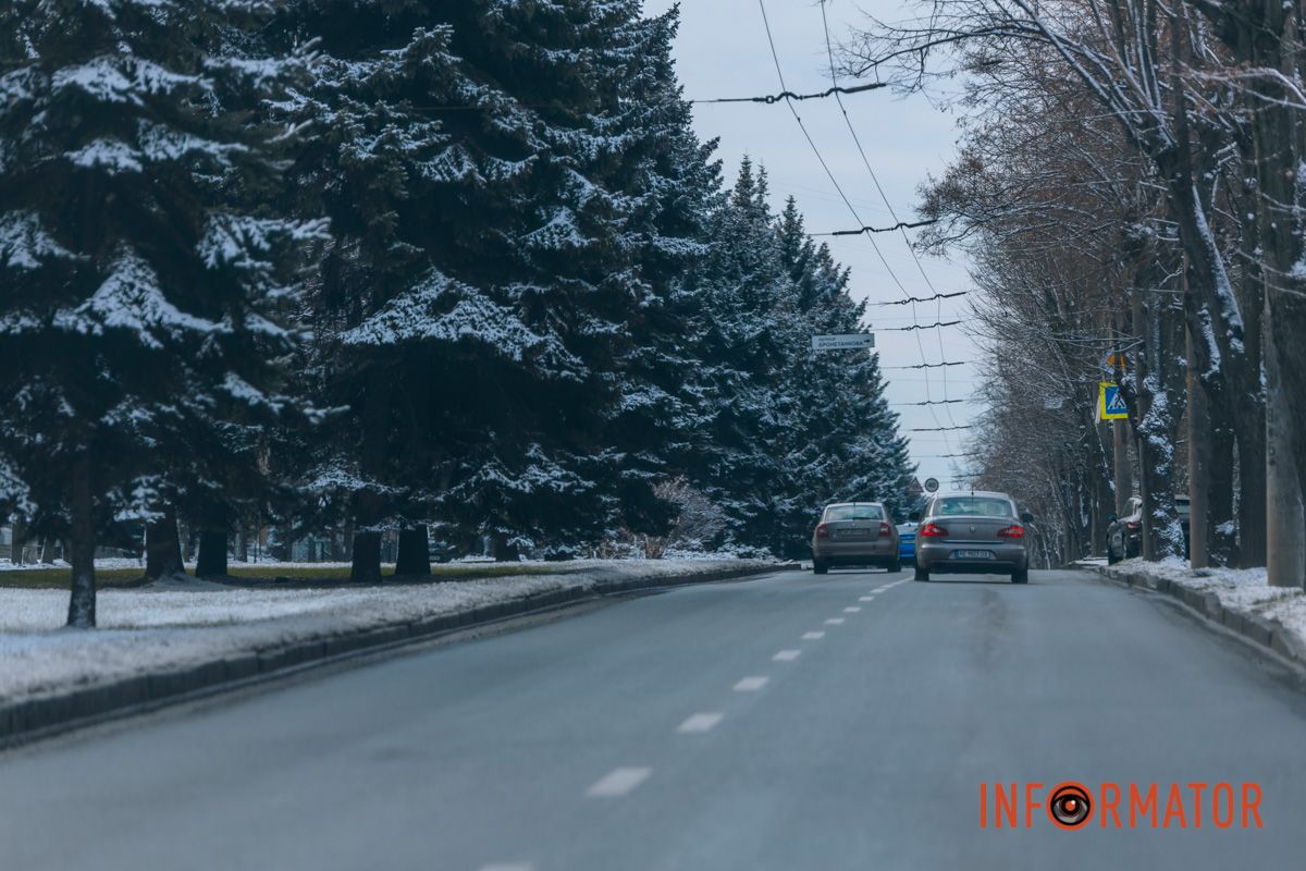 Атмосфера заснеженных деревьев у дороги