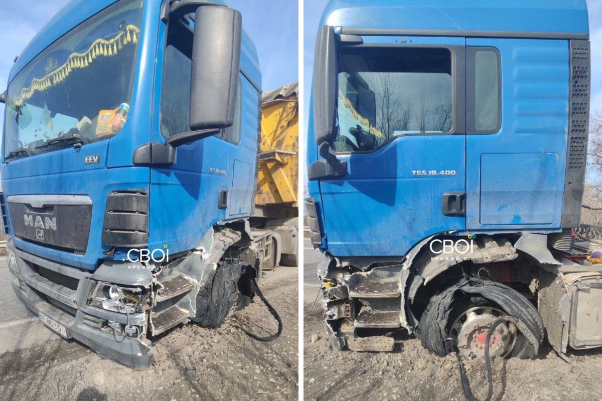 У вантажівки лопнуло переднє колесо, і машину почало вести на зустрічну смугу