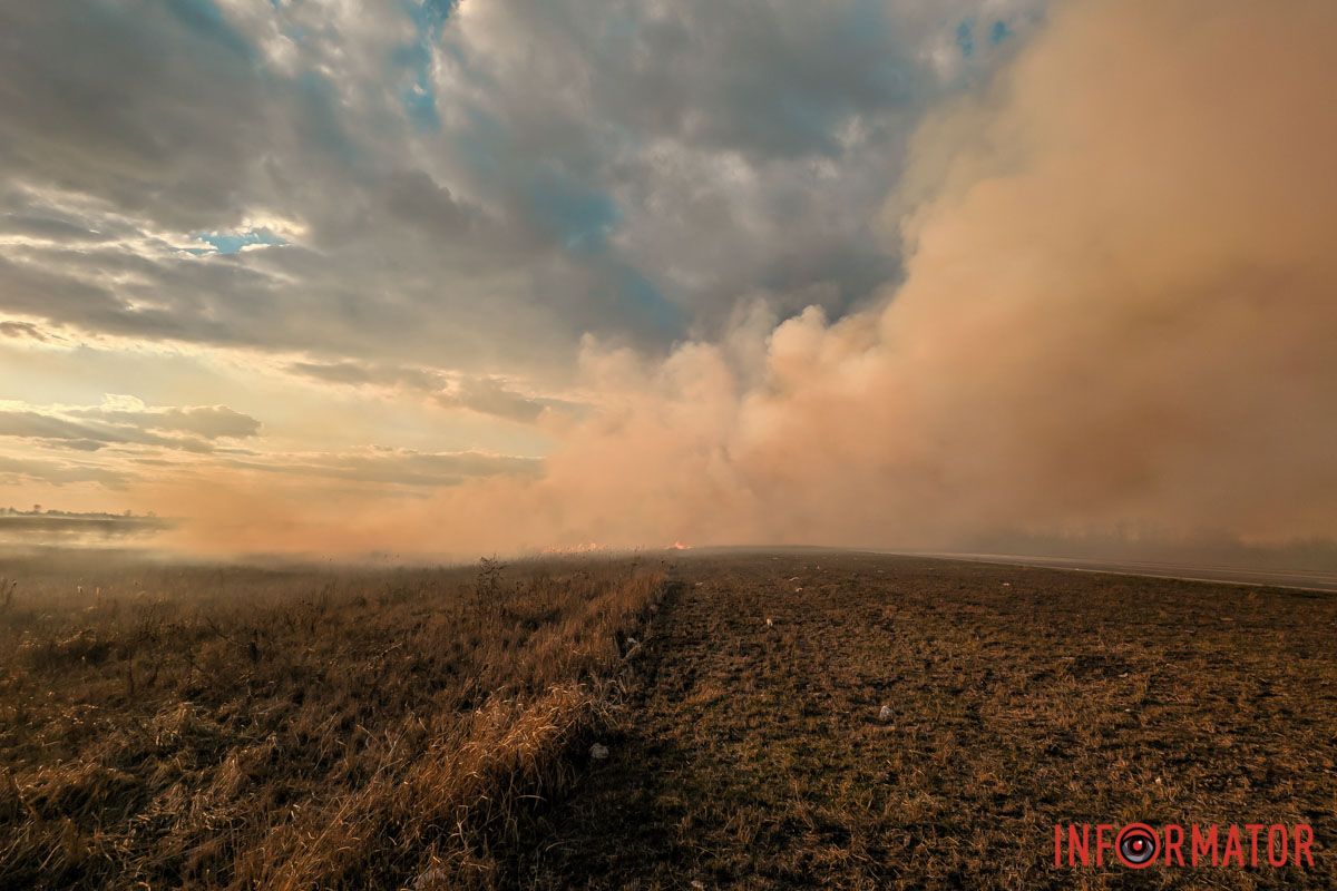 Трасса задымлена Дым виден из Днепра: на Полтавском шоссе под Днепром масштабно пылает сухостой 5