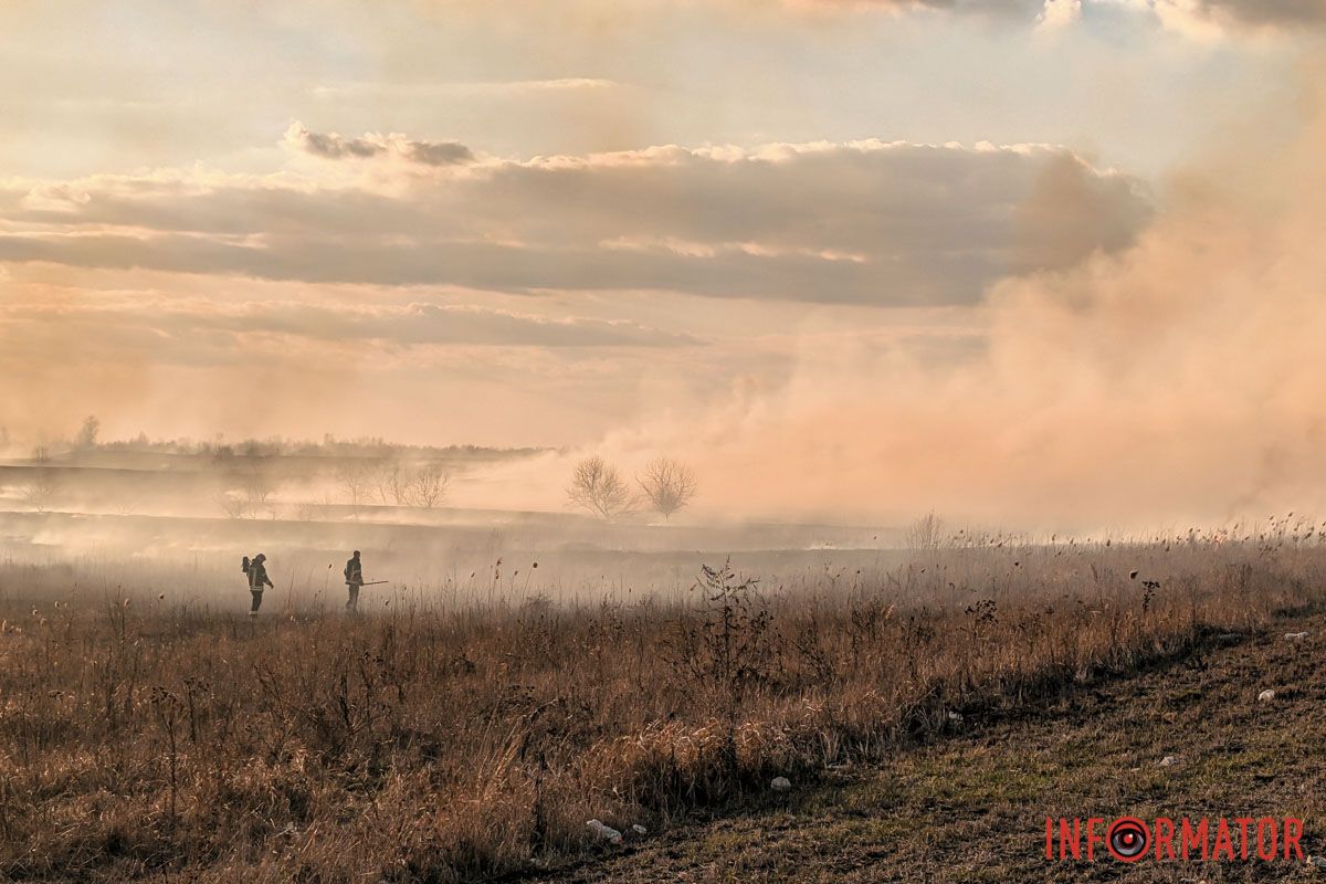 По состоянию на 16.47 на месте уже работали спасатели. Дым виден из Днепра: на Полтавском шоссе под Днепром масштабно пылает сухостой 6