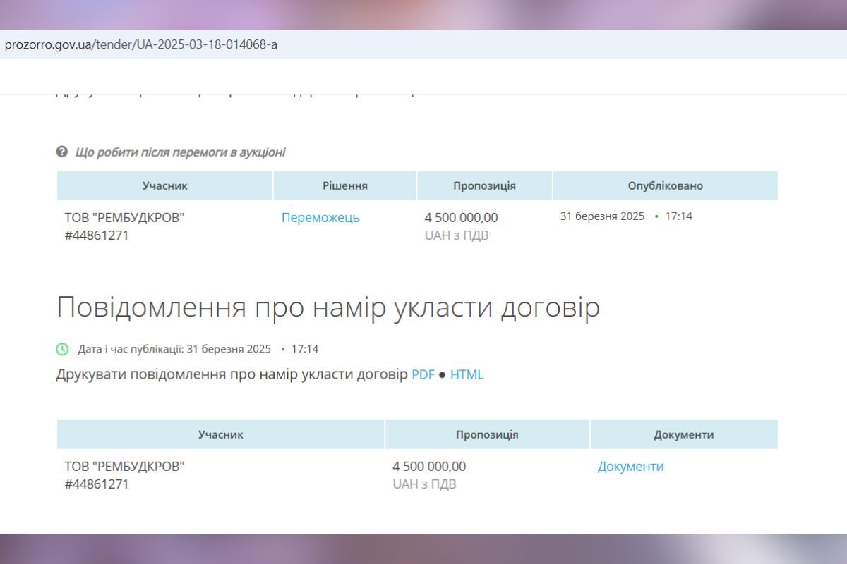 Вартість робіт 4,5 мільйона гривень Вартість робіт 4,5 мільйона гривень