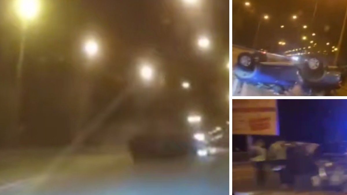 Видео момента: в Днепре на Старом мосту перевернулась машина