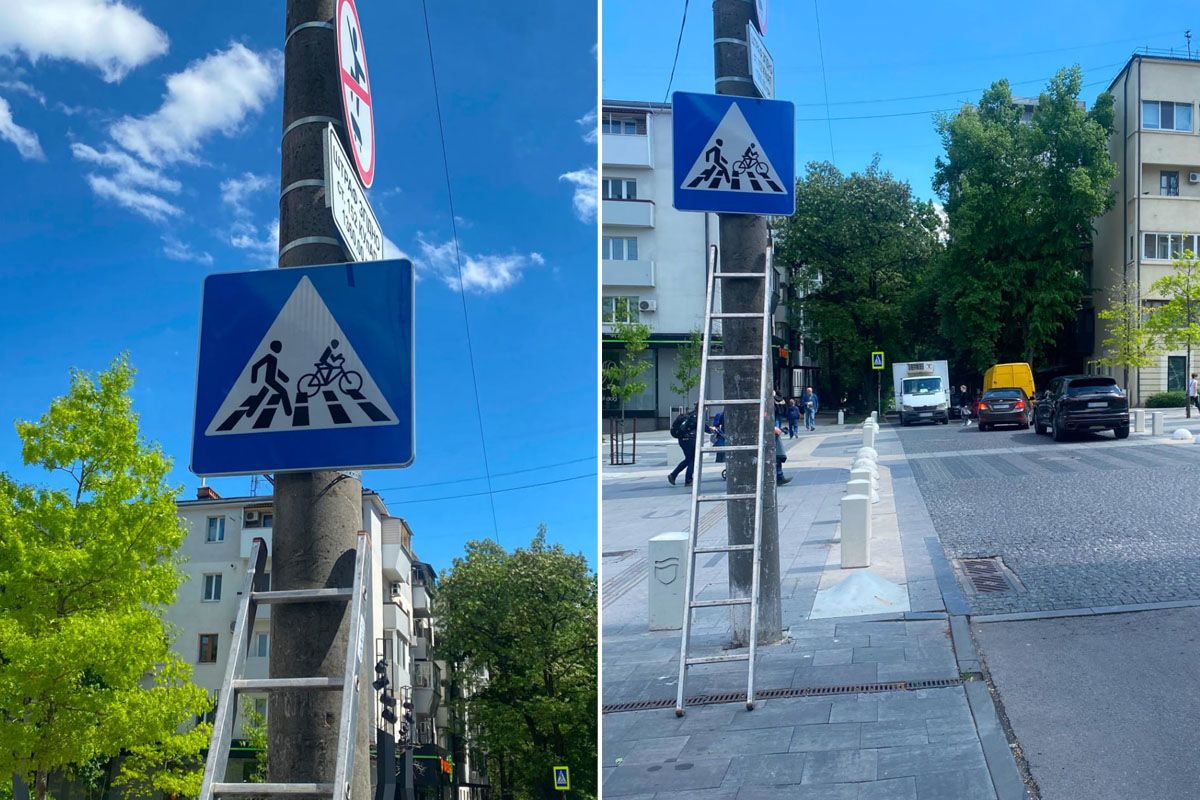 Установка новых дорожных знаков на улице В Днепре на улице Ивана Акинфиева вводят одностороннее движение: должны установить и «берлинские подушки».