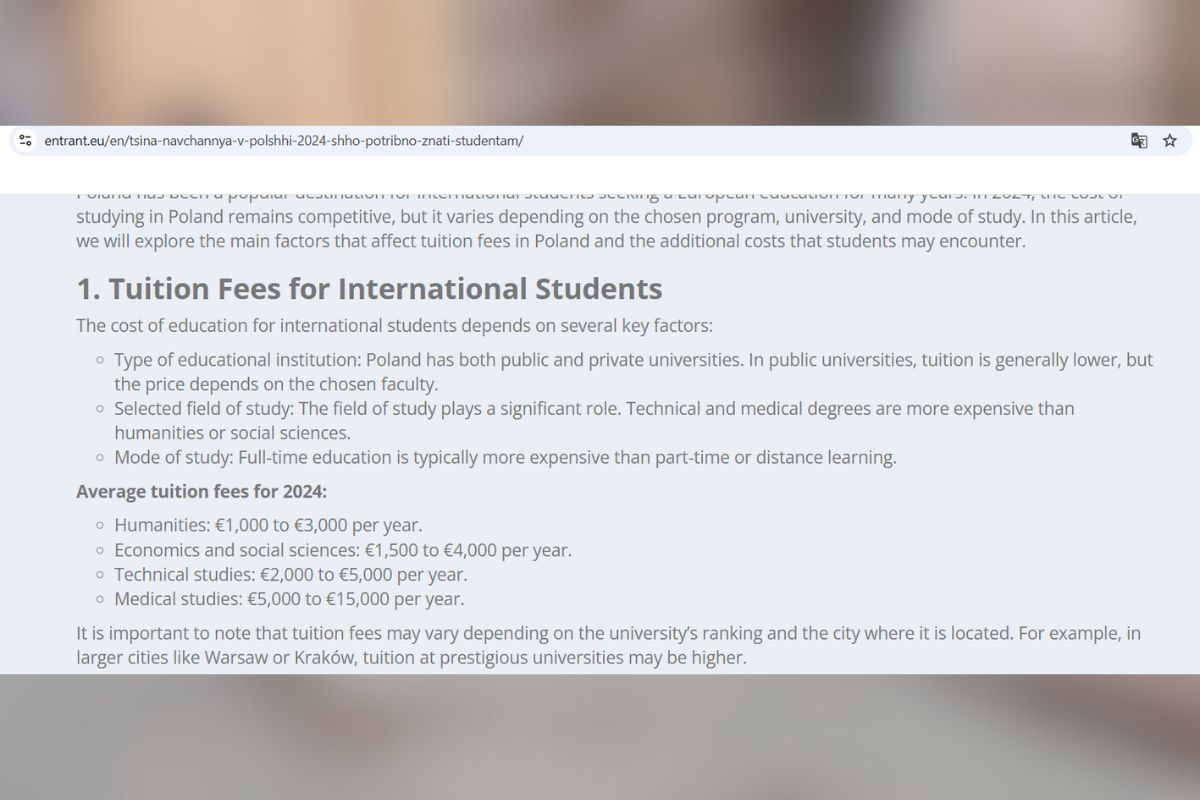 Стоимость обучения в Польше Стоимость обучения в Польше