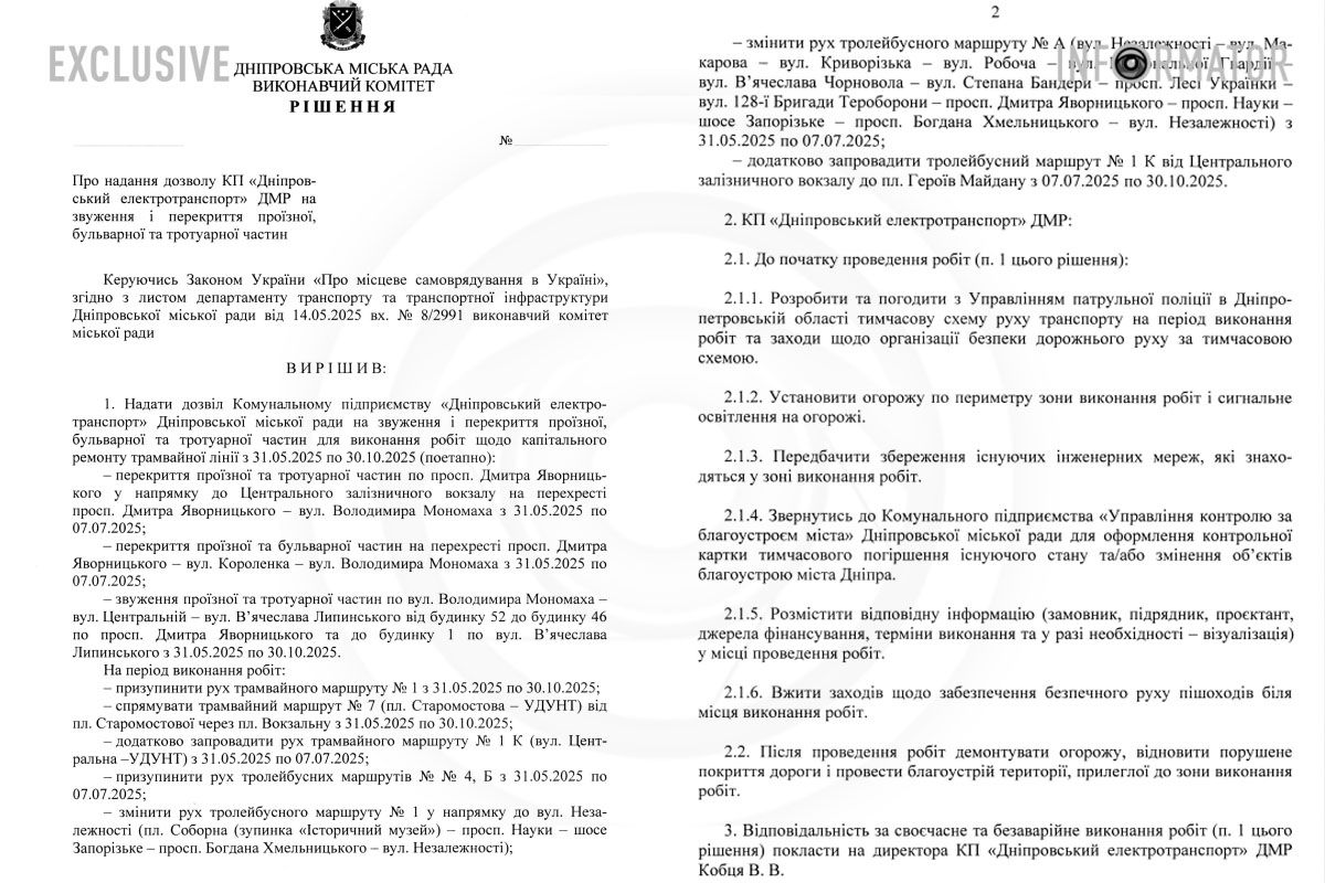 Проект решения исполкома горсовета Днепра