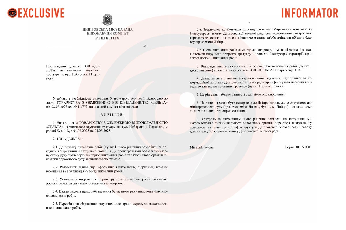 Проєкт рішення виконкому Дніпровської міської ради