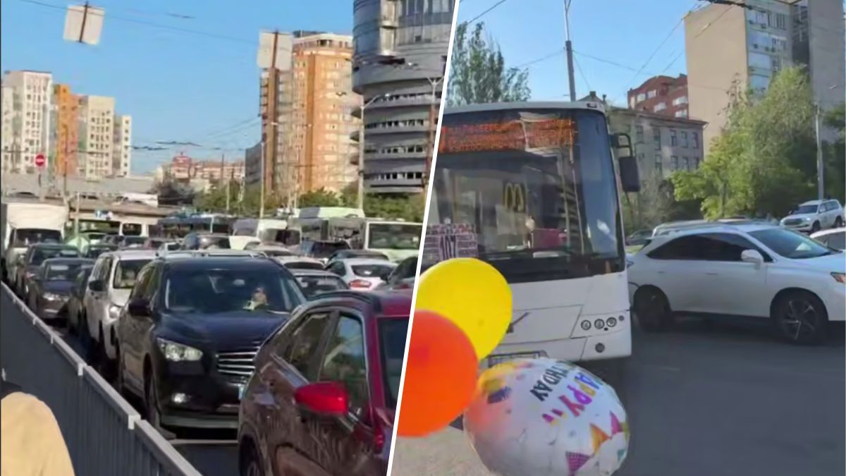 Не “вписався” в поворот: у Дніпрі на з’їзді з Нового мосту утворився масштабний затор через ДТП з автобусом
