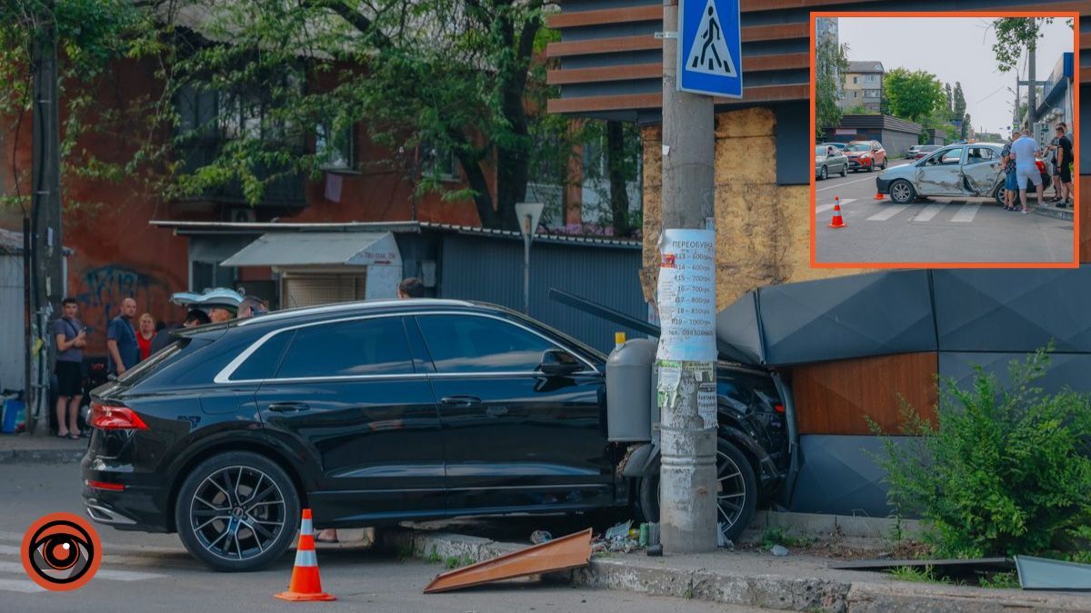Відео моменту: у Дніпрі на Калиновій Audi зіткнувся з таксі Geely та влетів у МАФ