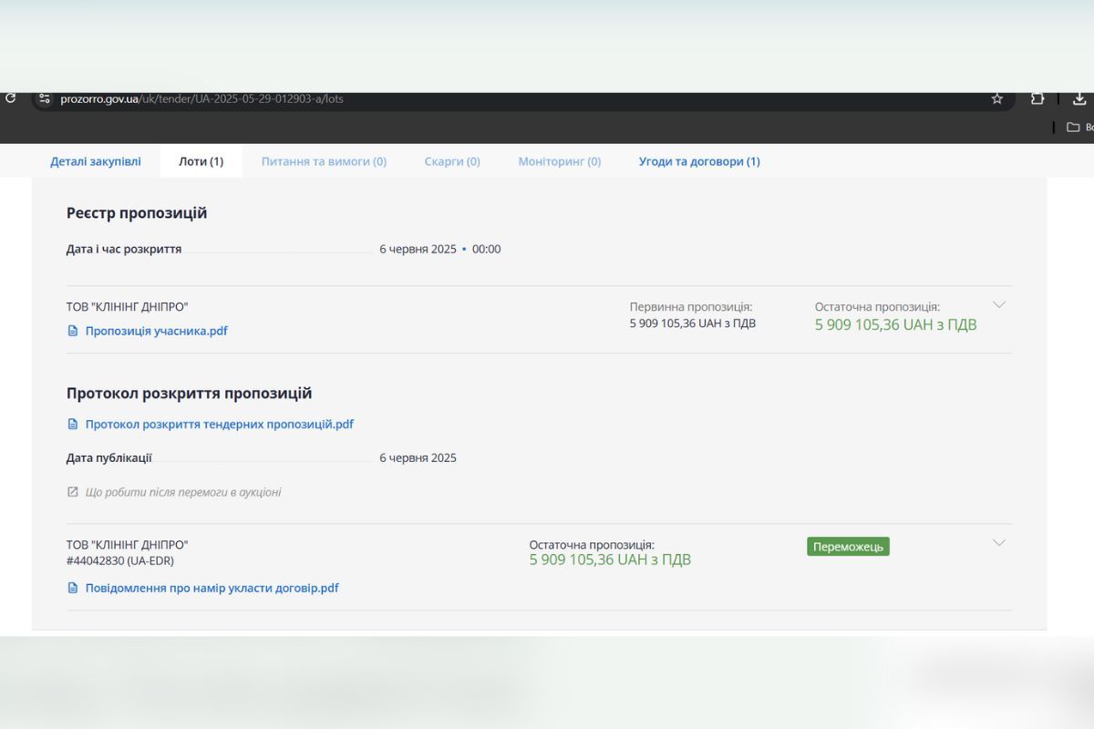 Единственным участником было ООО "Клининг Днепр"