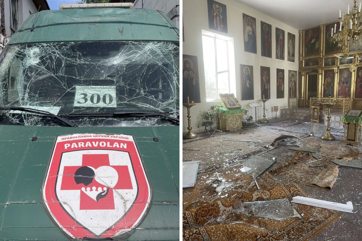 Постраждала будівля храму та автівка Постраждала будівля храму та автівка