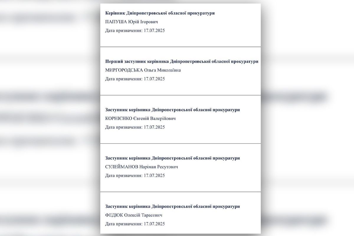 Нове керівництво Дніпропетровської обласної прокуратури