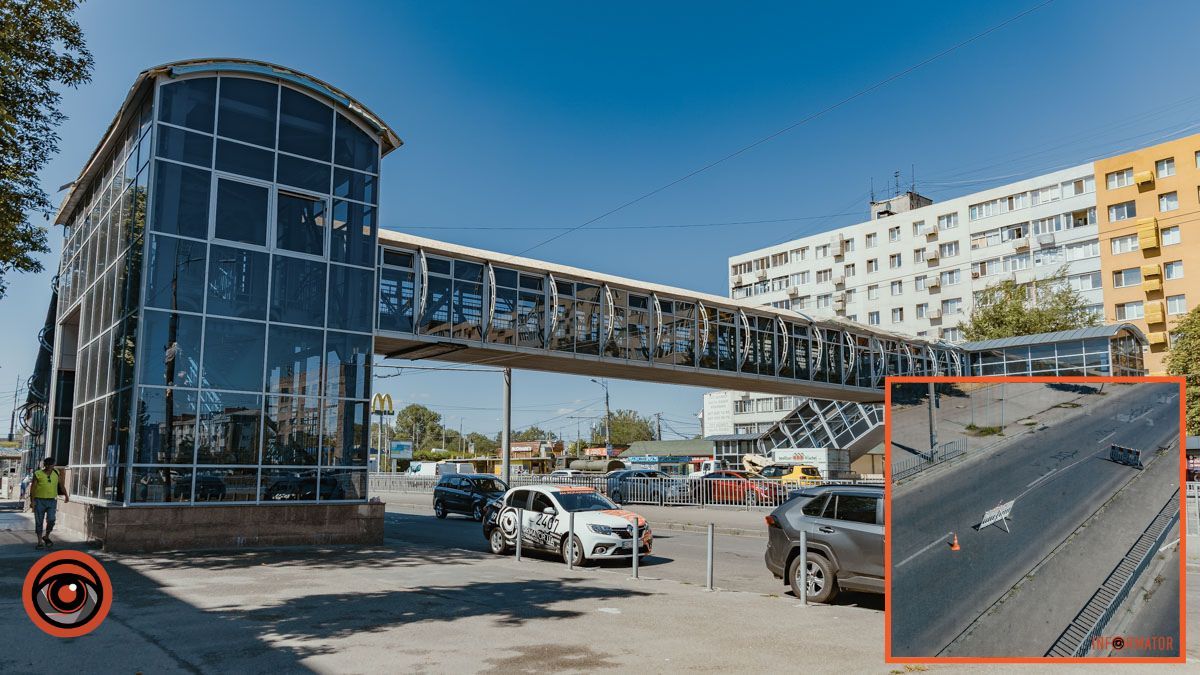 В Днепре на Слобожанском проспекте идет ремонт пешеходного перехода: занята полоса