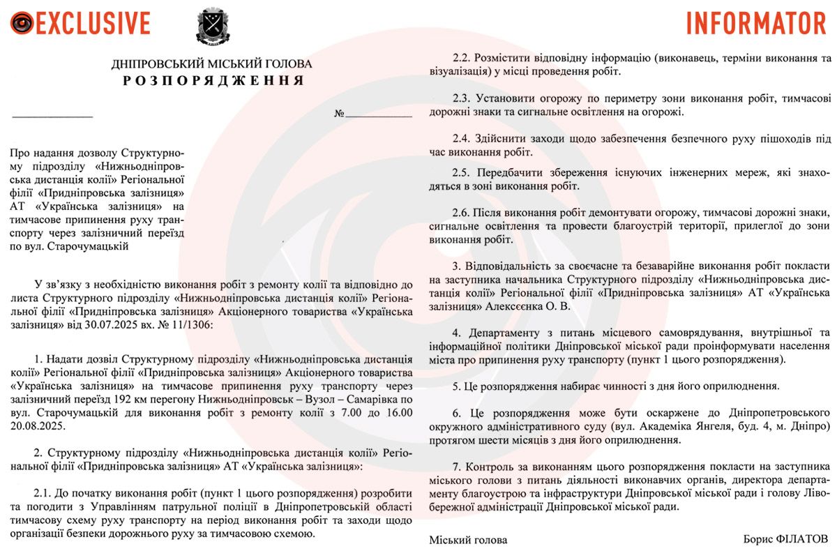 Проект распоряжения городского головы Днепра Проект распоряжения городского головы Днепра
