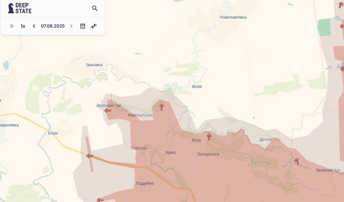 Карта Deepstate с данными за 7 августа