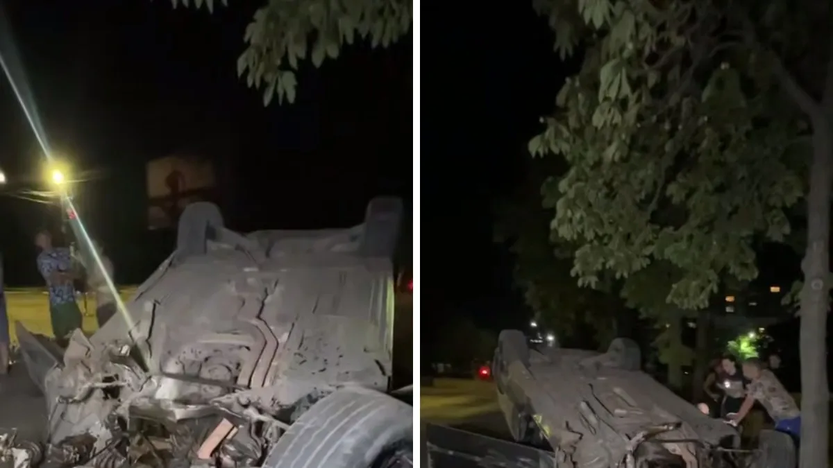 У Кривому Розі водійка BMW наїхала на бордюр: машина перекинулась на дах