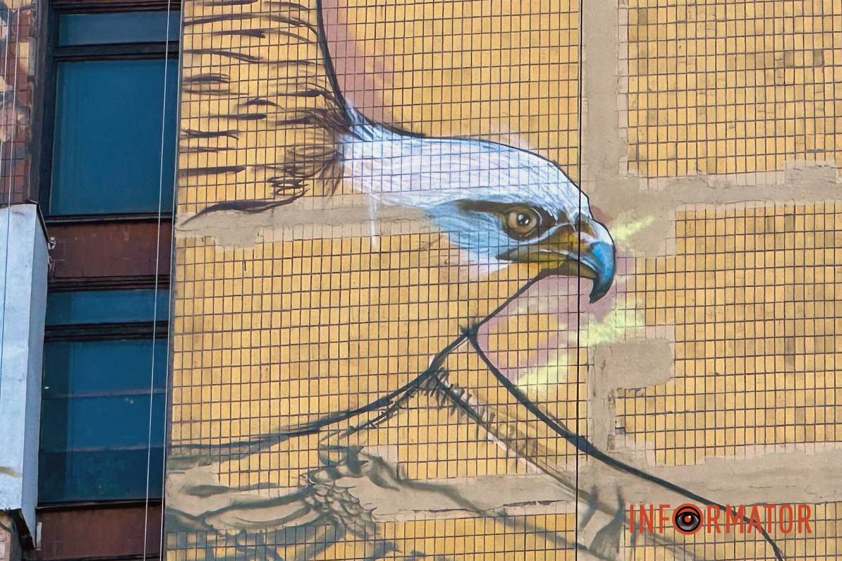 Готовая мордашка птицы На Солнечной набережной в Днепре создают новый гигантский мурал.