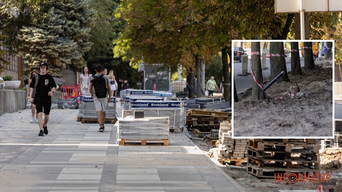 Люди йдуть по дорозі та бездоріжжю: на проспекті Яворницького біля "Дніпровської політехніки" створюють безбарʼєрний маршрут
