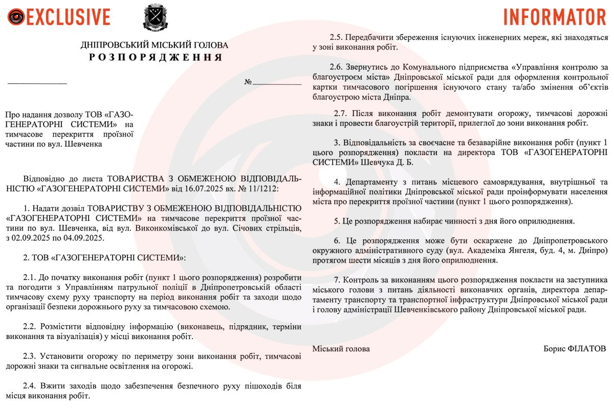 Проєкт розпорядження міського голови Дніпра Бориса Філатова Проєкт розпорядження міського голови Дніпра Бориса Філатова