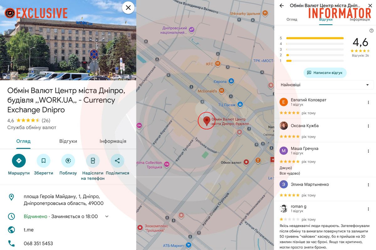 Currency Exchange Dnipro, площа Героїв Майдану, 1