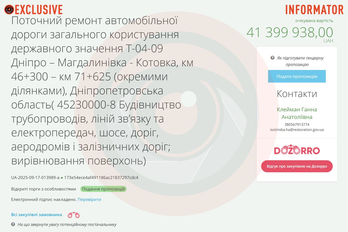 Тендер на ремонт дороги Днепр – Котовка Тендер на ремонт дороги Днепр – Котовка