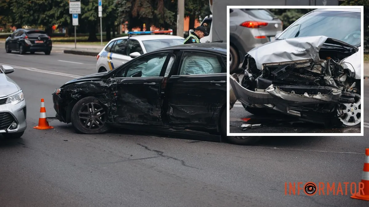 У Дніпрі на Січеславській Набережній Chevrolet занесло і він врізався в Ford: відео моменту ДТП