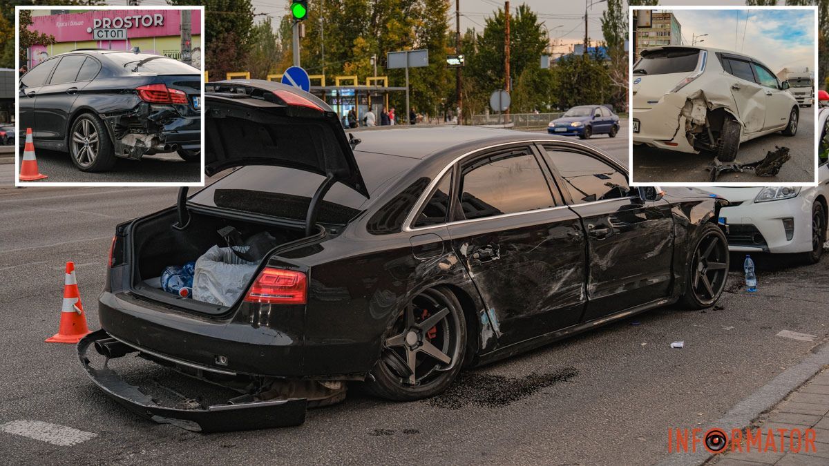 У Дніпрі водій Audi, тікаючи з місця іншої ДТП, протаранив кілька авто на Слобожанському проспекті