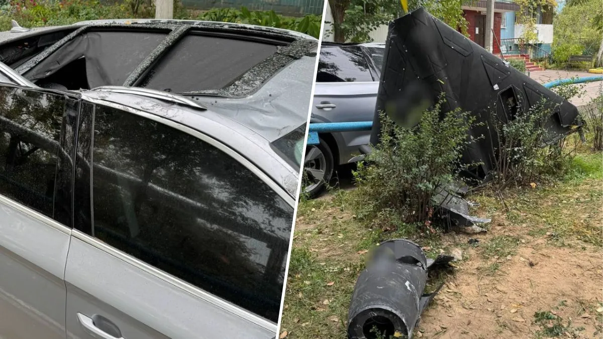 Під час масованої атаки по Дніпру на автівку впали уламки дрона, на якому росіяни бажали українцям смерті: що розповіла власниця машини