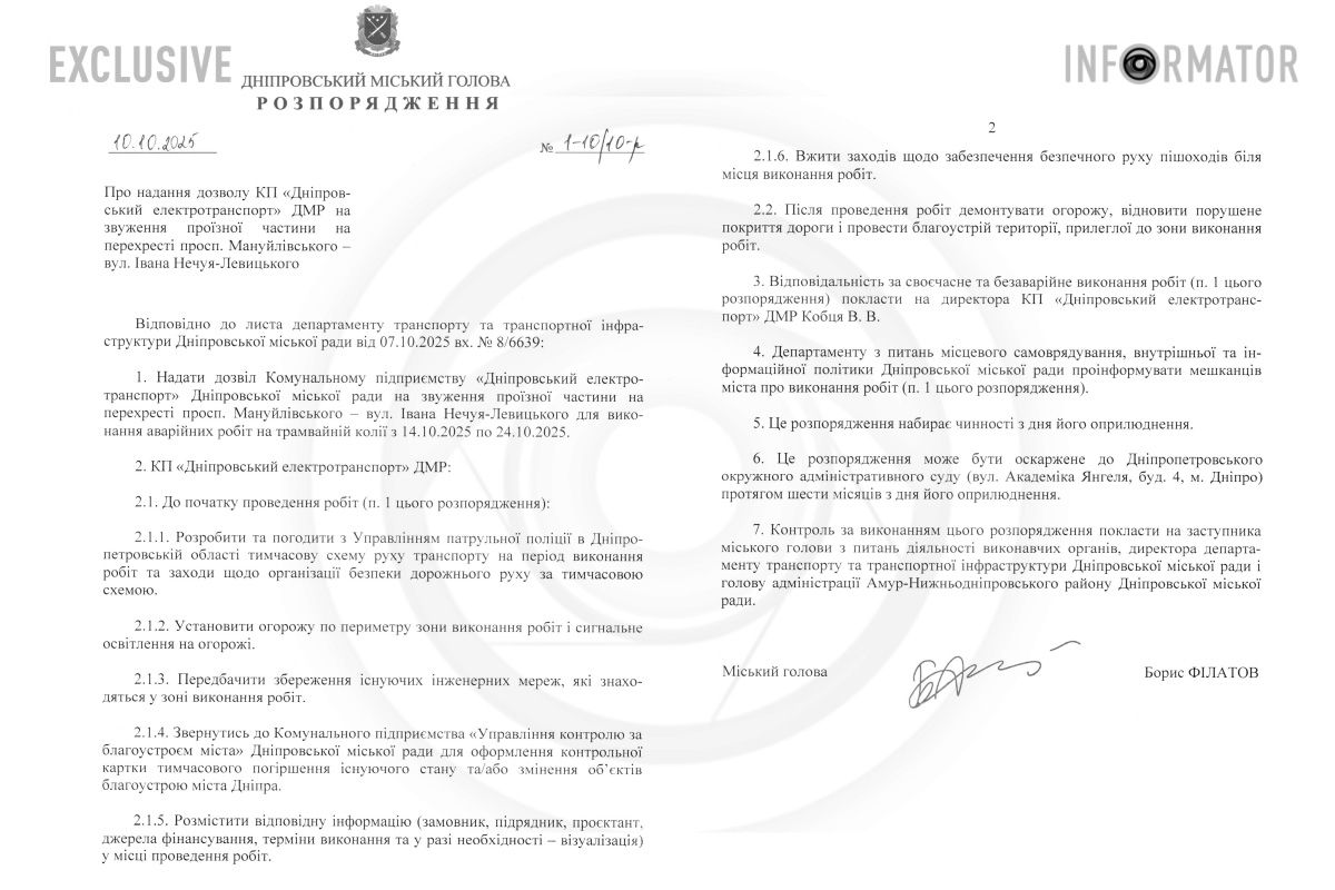 Распоряжение Бориса Филатова Распоряжение Бориса Филатова