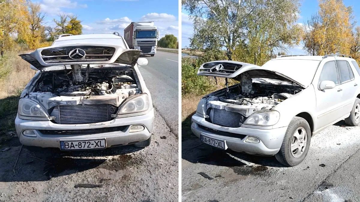В Днепропетровской области на автодороге горел Mercedes